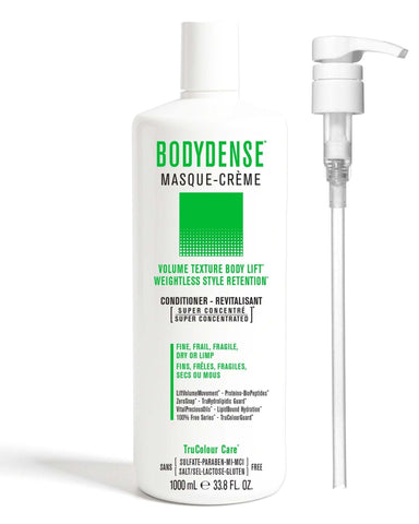 BODYDENSE Masque-Creme vegan hair conditioner bottle with pump for volume, texture, and weightless style retention