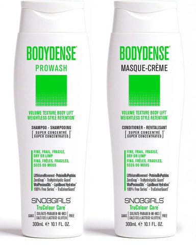 BODYDENSE Shampoo Conditioner DUOVOLUME TEXTURE BODY LIFTWEIGHTLESS STYLE RETENTION
For Fine, Frail, Fragile, Dry or Limp HairLACTOSE and GLUTEN FREE1 x BODYDENSE PROWASH Vegan Shampoo 300 mL1 x BODSNOBGIRLS.com