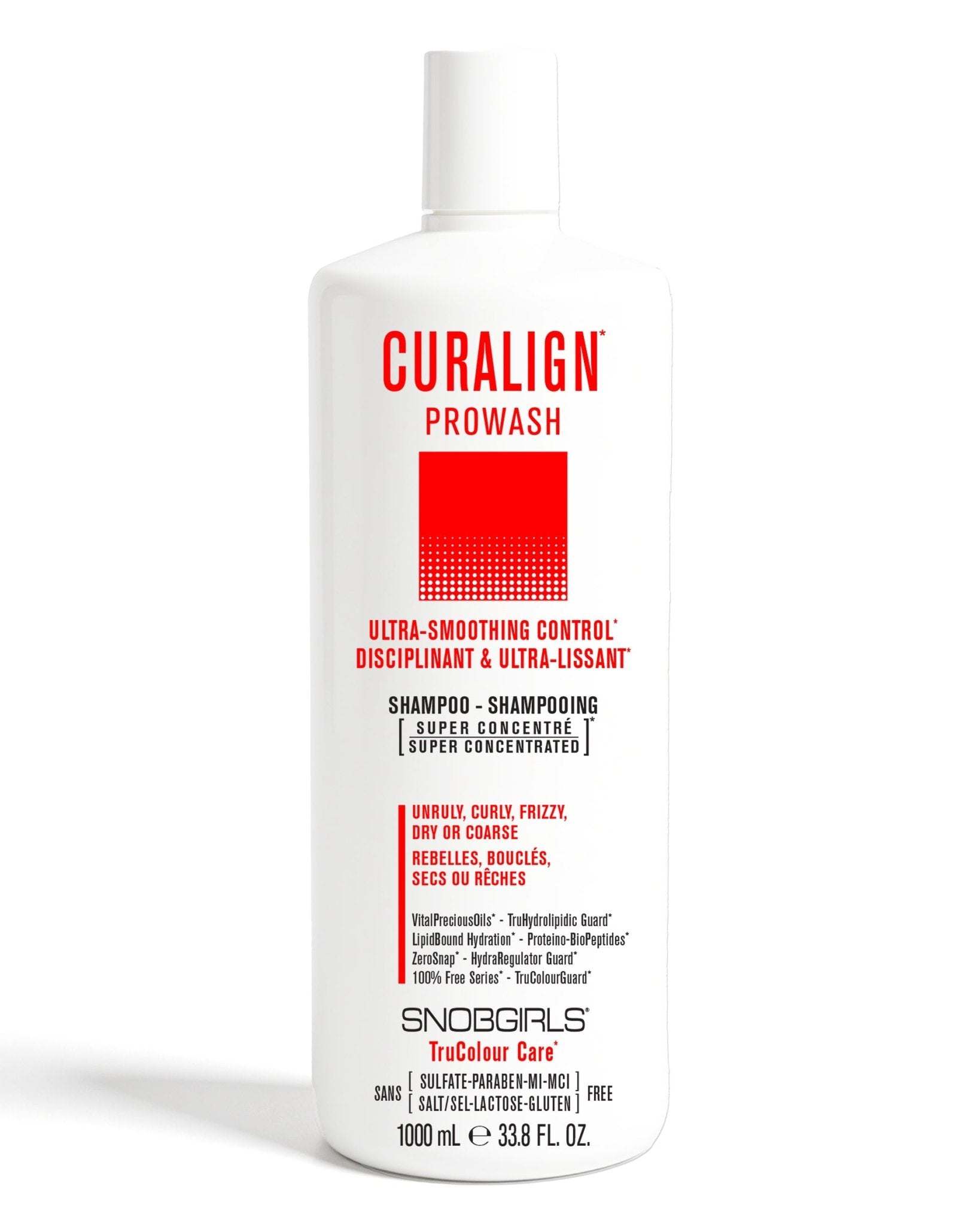 CURALIGN Prowash Vegan Shampoo bottle for unruly, curly, frizzy, dry or coarse hair with ultra-smoothing control and super concentrated formula