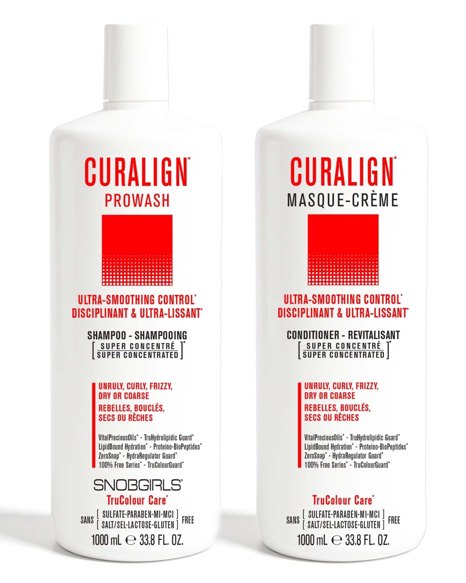 CURALIGN Shampoo Conditioner duo for unruly, curly, frizzy hair with ultra-smoothing control and anti-frizz benefits.