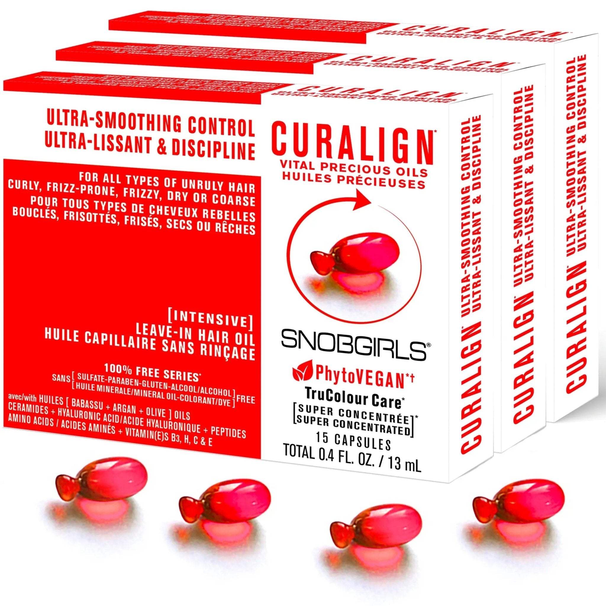 CURALIGN Vegan Hair Oil for Ultra-Smoothing Control - 45 CapsulesVegan Hair Oil for all types of Unruly hair, Curly, Frizz-prone, Frizzy, Dry or Coarse
Transform your unruly, curly, or frizz-prone hair with CURALIGN Vegan Hair OilSNOBGIRLS.com