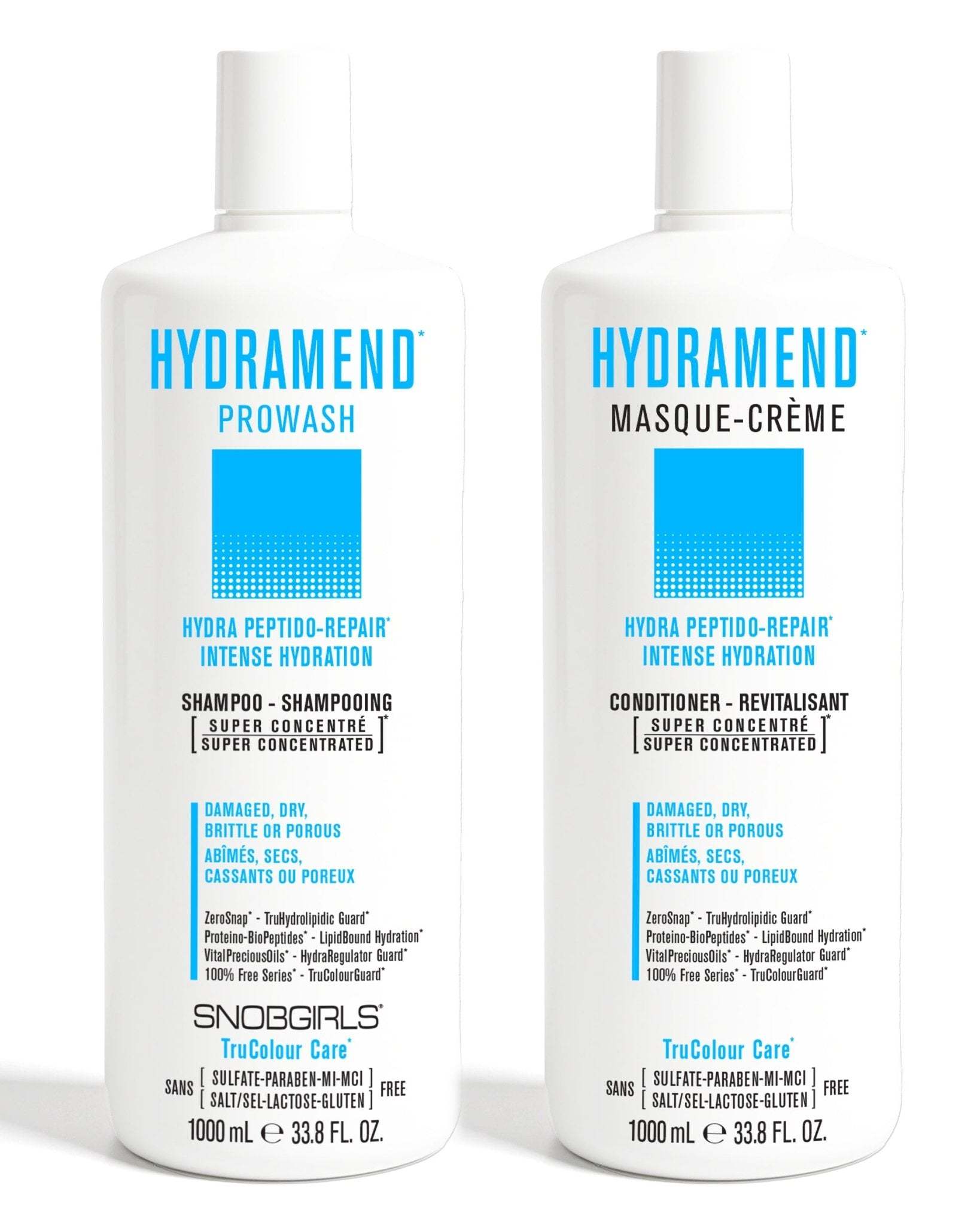 HYDRAMEND Hydrating Shampoo and Conditioner duo for damaged, dry, brittle, or porous hair with intense hydration and vegan nourishing system