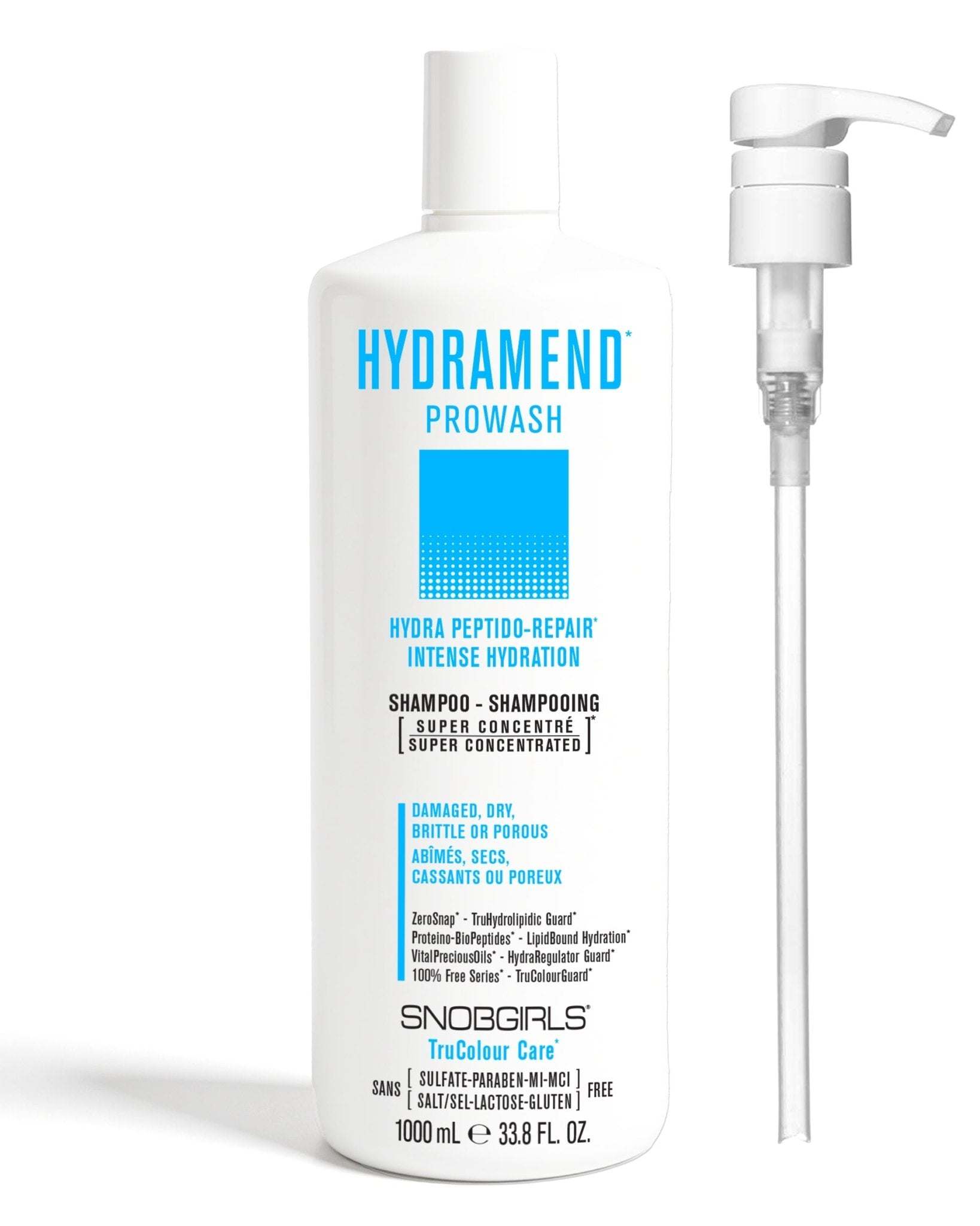 HYDRAMEND Prowash Vegan Hydrating Shampoo bottle with pump for damaged dry brittle porous hair intense hydration and repair