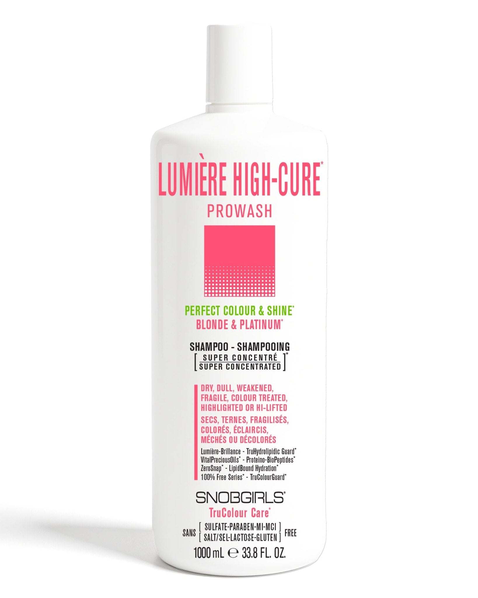 LUMIERE HIGHCURE Prowash Vegan Hair ShampooPERFECT COLOUR & SHINEBLONDE & PLATINUM
For Dry, Dull, Weakened, Fragile, Colour Treated, Highlighted or Hi-Lifted HairPerfect for All Shades of Blonde &SNOBGIRLS.com
