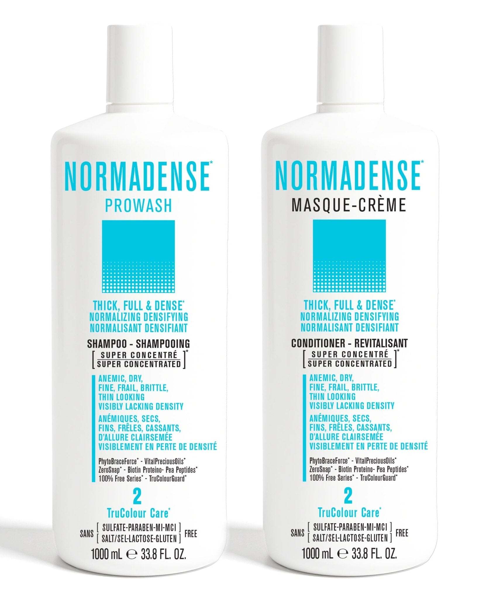 NORMADENSE 2 Shampoo and Conditioner duo for thick, full, dense hair, normalizing and densifying dry, fine, brittle hair.