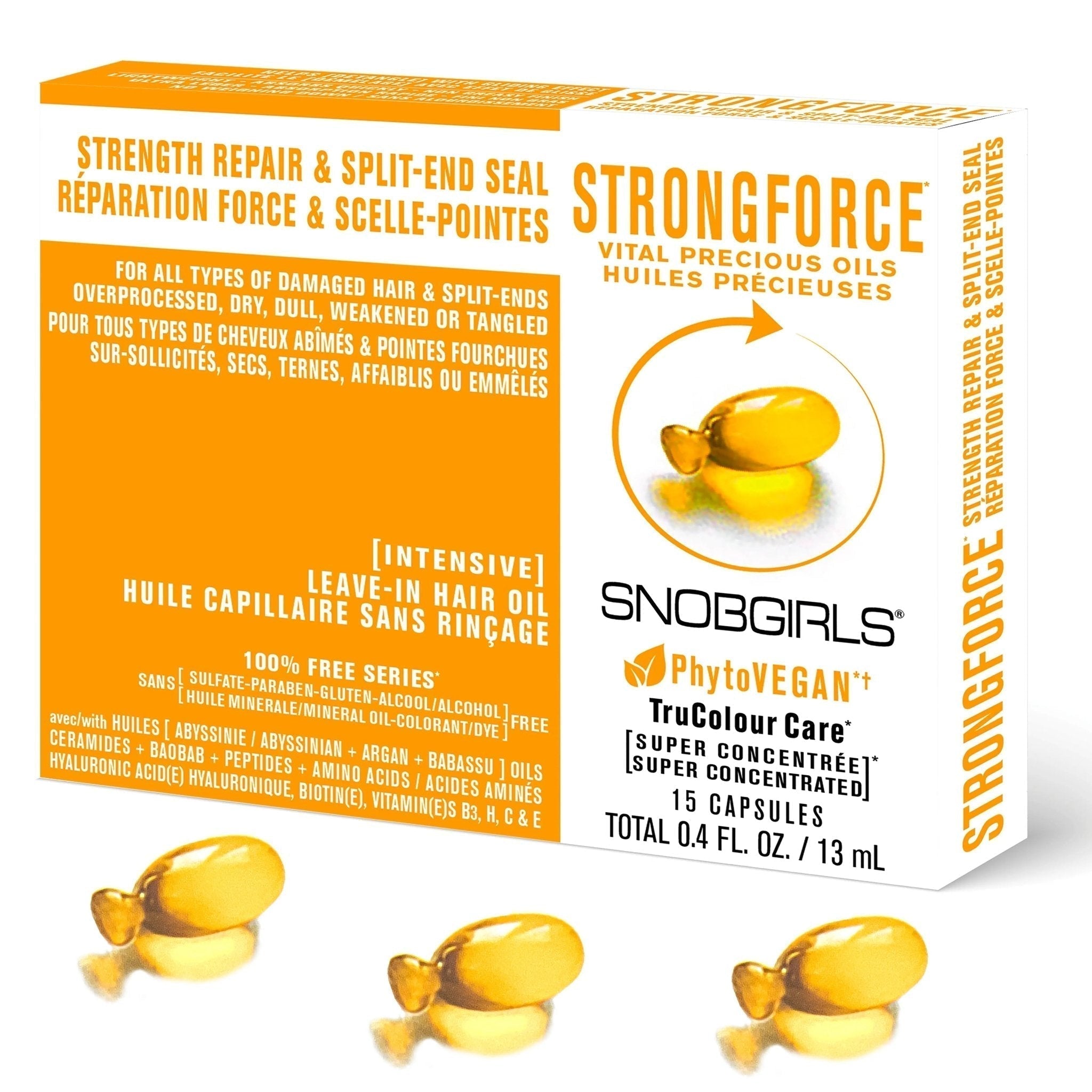 STRONGFORCE Vegan Hair Oil for Strength Repair & Split-End SealVegan Hair Oil for Damaged hair, Split-Ends, Overprocessed, Dry, Dull, Weakened or Tangled
Experience transformative hair care with STRONGFORCE Vegan Hair Oil, the uSNOBGIRLS.com