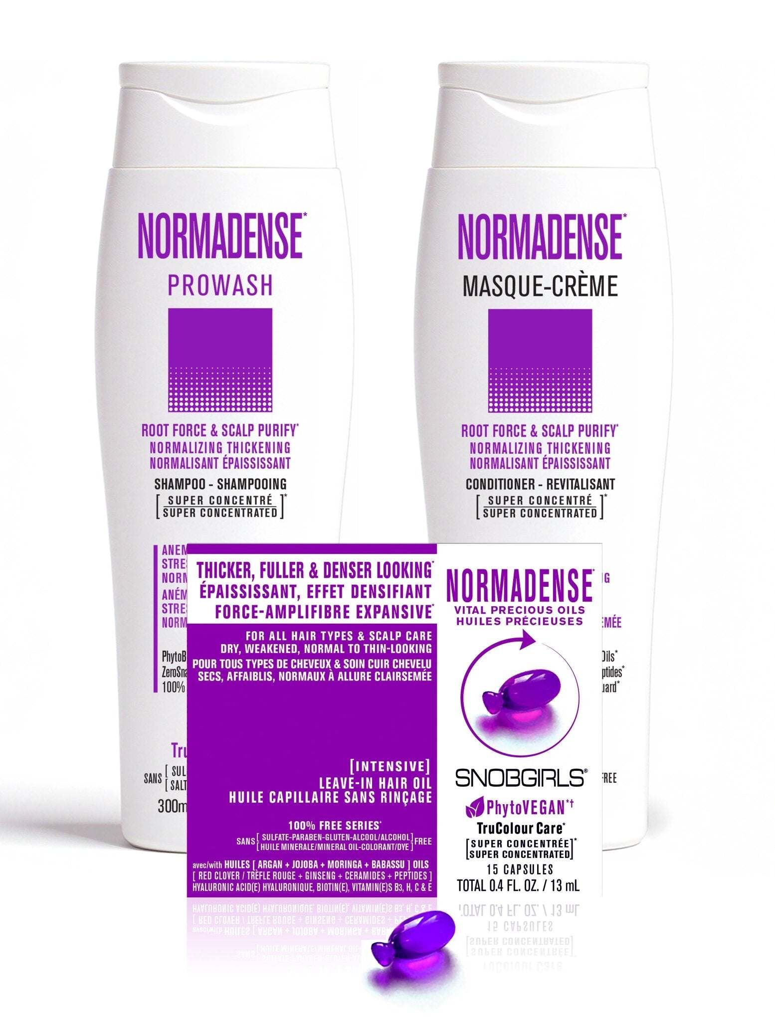 Vegan shampoo conditioner and hair oil set for normalizing thickening and scalp purification