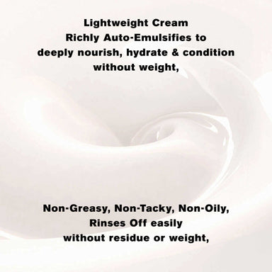 Close-up of creamy BODYDENSE Vegan Hair Conditioner texture highlighting lightweight, non-greasy formula for nourishing and hydrating fine hair without weight