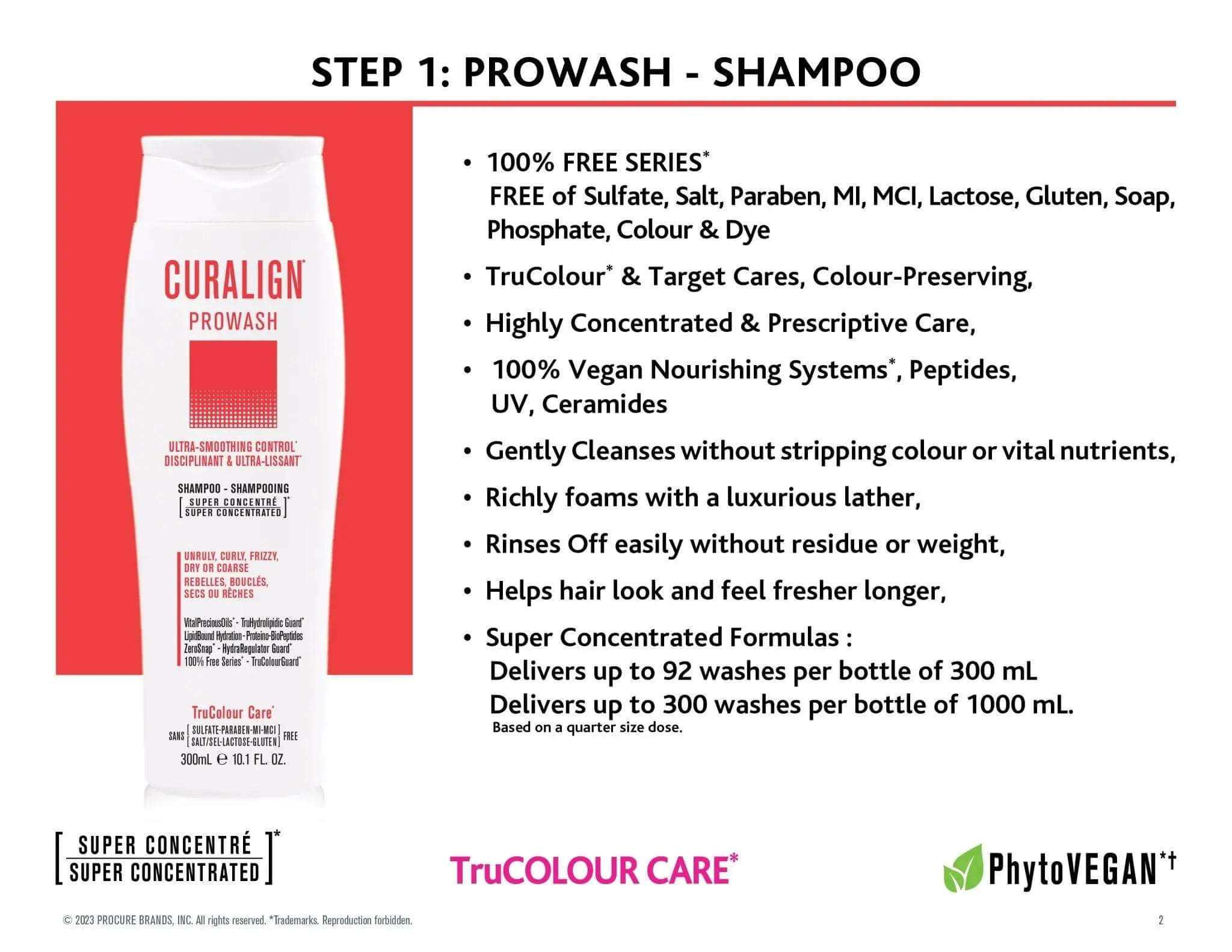 CURALIGN Prowash Vegan Hair Shampoo super concentrated formula for unruly, curly, frizzy hair with color protection and anti-frizz smoothing