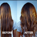 before and after results of BODYDENSE Vegan Hair Shampoo showing smooth, voluminous, and shiny hair transformation