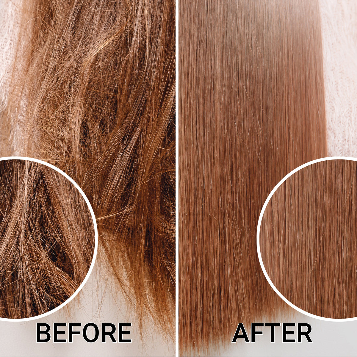 PROCURE Vegan Hair Oil before and after results showing smooth, nourished, and shiny color-treated hair