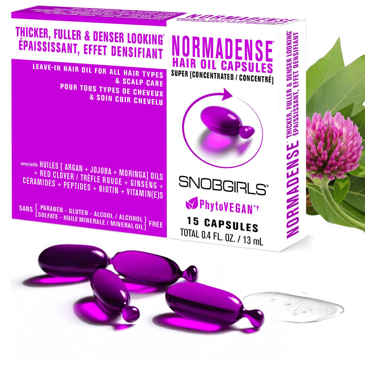 NORMADENSE Vegan Hair Oil Capsules for fuller, denser hair with argan, jojoba, and moringa oils.