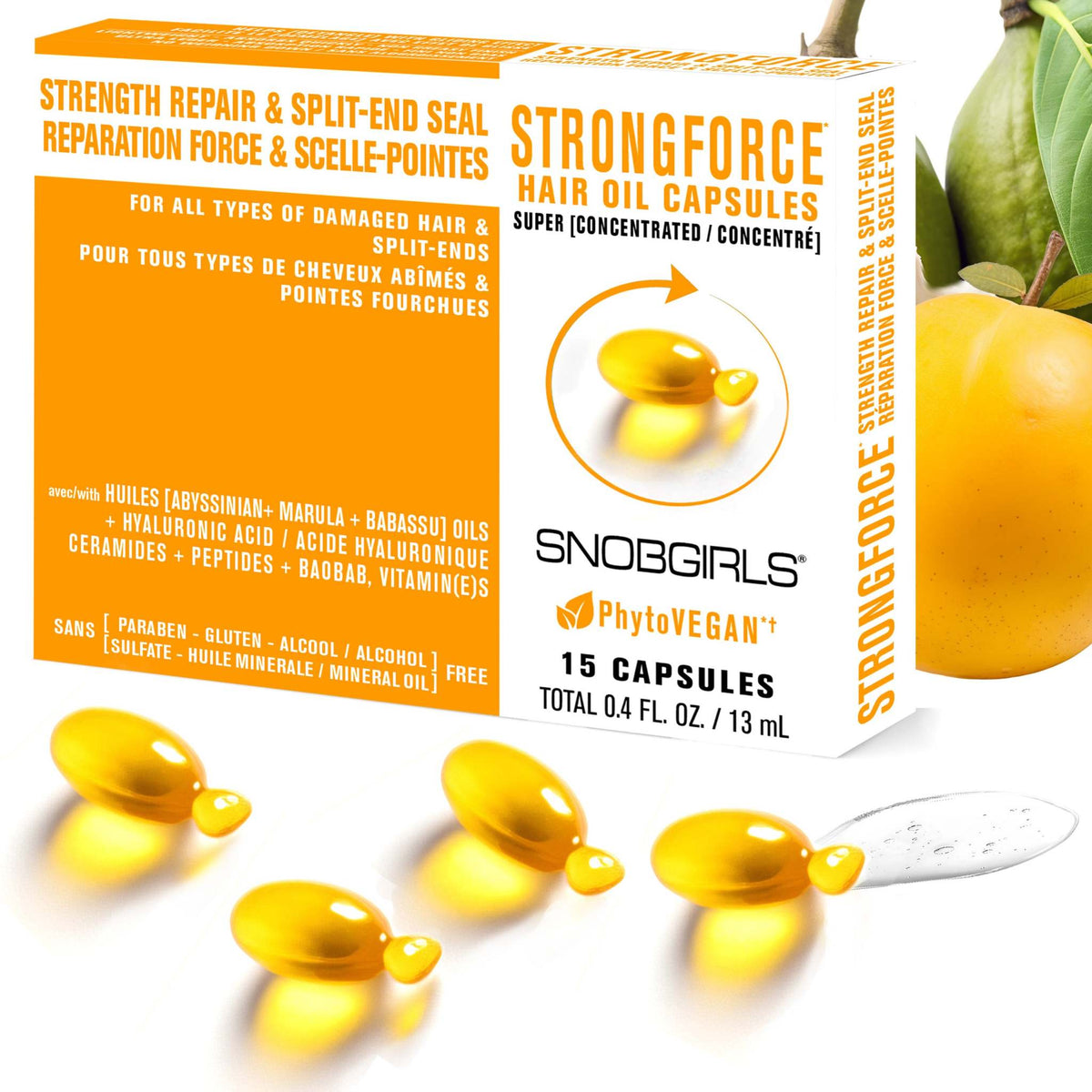 Vegan hair oil capsules for strength repair and split-end seal by STRONGFORCE