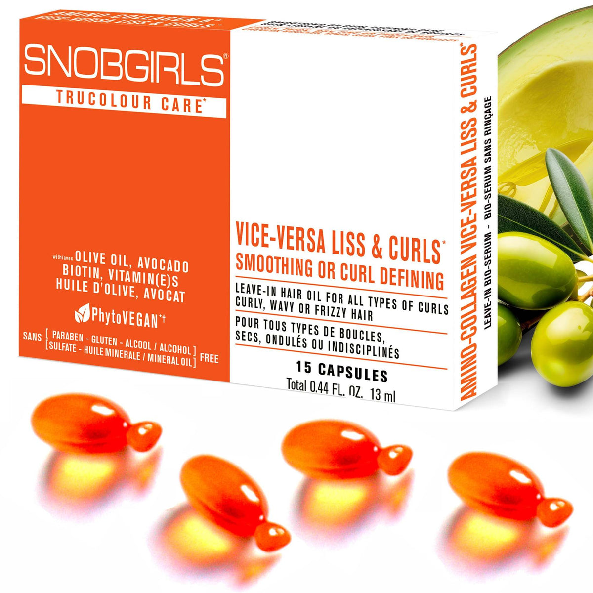 Trio VICE-VERSA CURLS vegan shampoo, conditioner, and hair oil capsules for smoothing or curl defining hair care