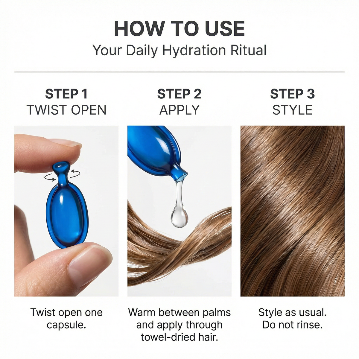 HYDRAMEND Vegan Hair Oil Capsules for deep hydration and repair of dry, color-treated hair with argan and marula oils