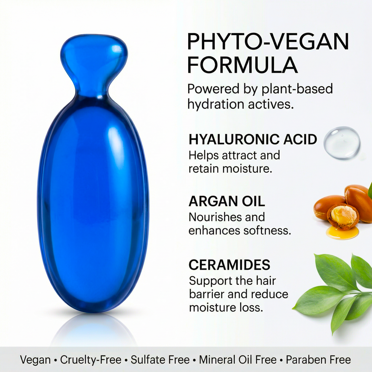 HYDRAMEND vegan hair oil capsules for deep hydration, repair, and shine in dry, color-treated hair