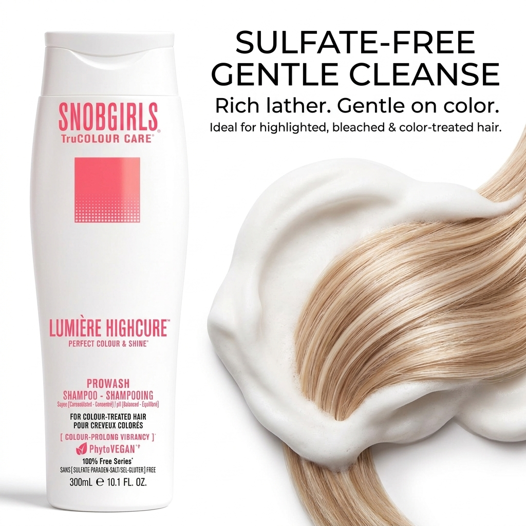 Trio LUMIERE HIGHCURE vegan shampoo, conditioner, and hair oil capsules for bright blonde and platinum hair maintenance