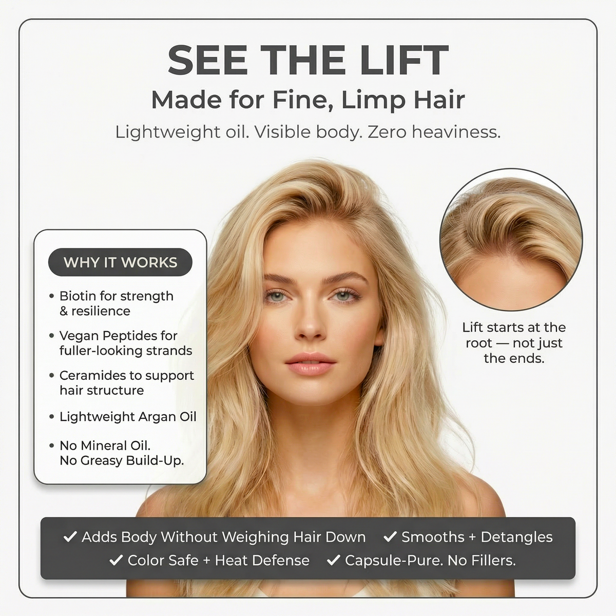 BODYDENSE Vegan Hair Oil capsule with nourishing botanicals for volume and shine