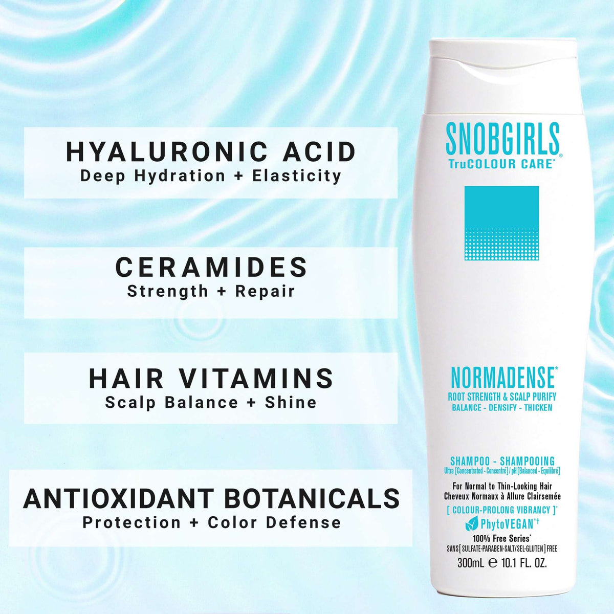 NORMADENSE 2 Shampoo for dense, fuller hair with hyaluronic acid, ceramides, vitamins, and antioxidant botanicals.