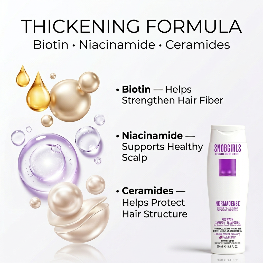 NORMADENSE 1 vegan hair shampoo for thicker, fuller hair, gentle on dry, thin-looking hair.