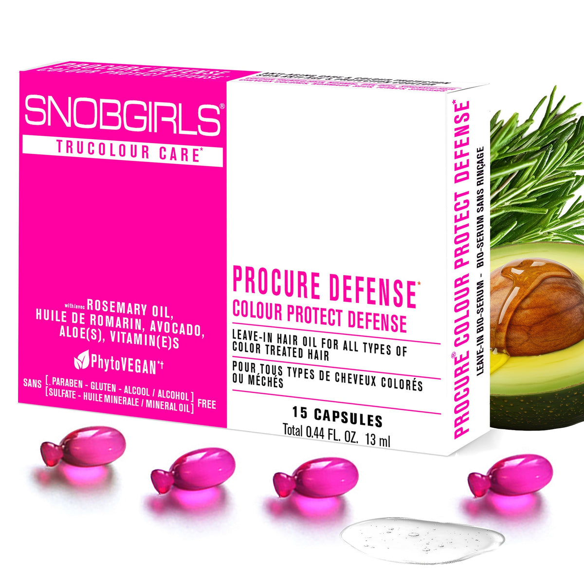 PROCURE Vegan Hair Oil capsules with rosemary, biotin, and vitamins for color-treated hair protection