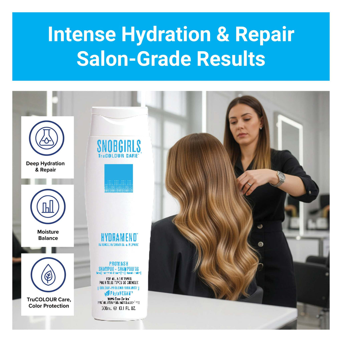 DUO HYDRAMEND Vegan Shampoo and Conditioner for intense hydration, repair, and color protection with salon-grade results