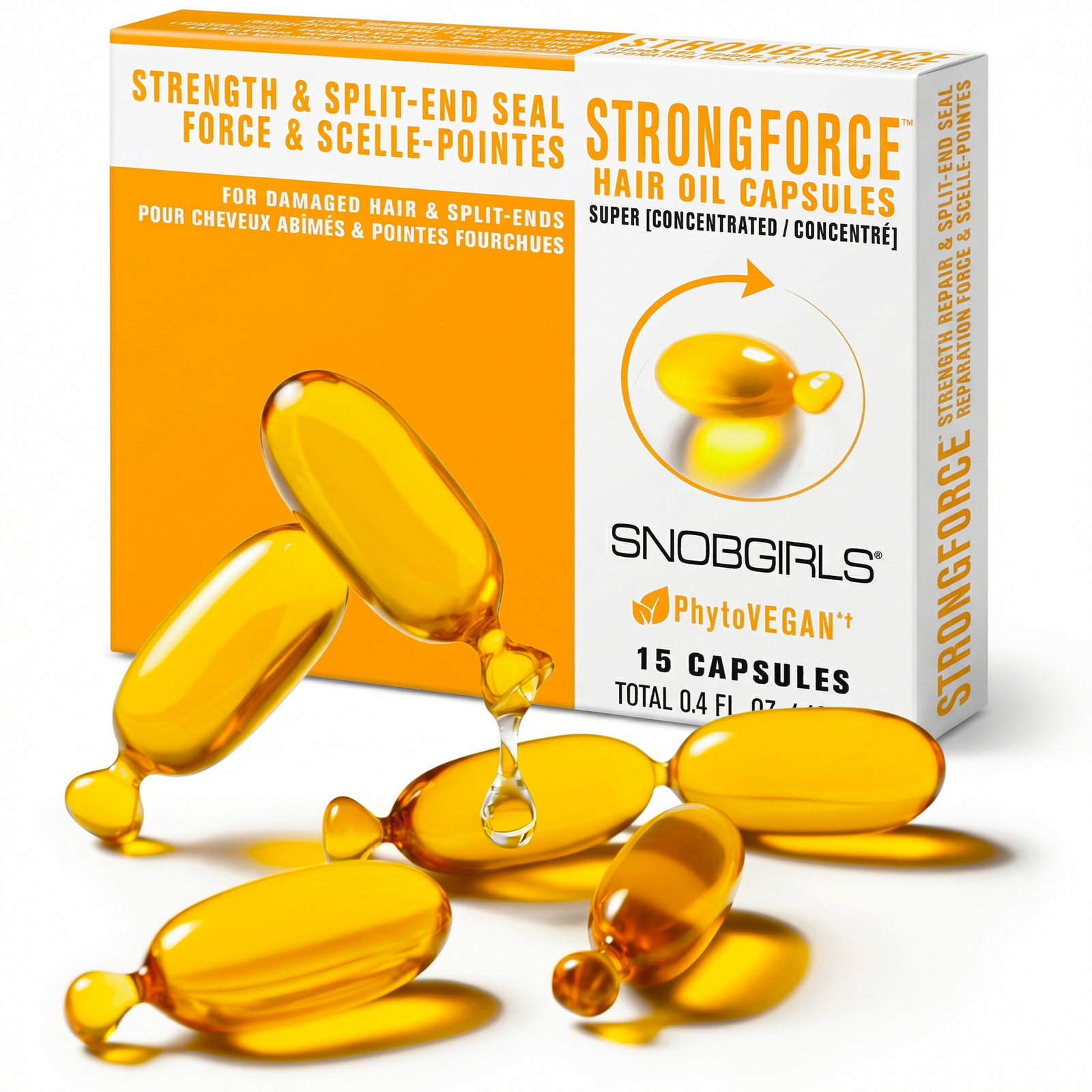 STRONGFORCE vegan hair oil capsules for strength repair and split-end sealing
