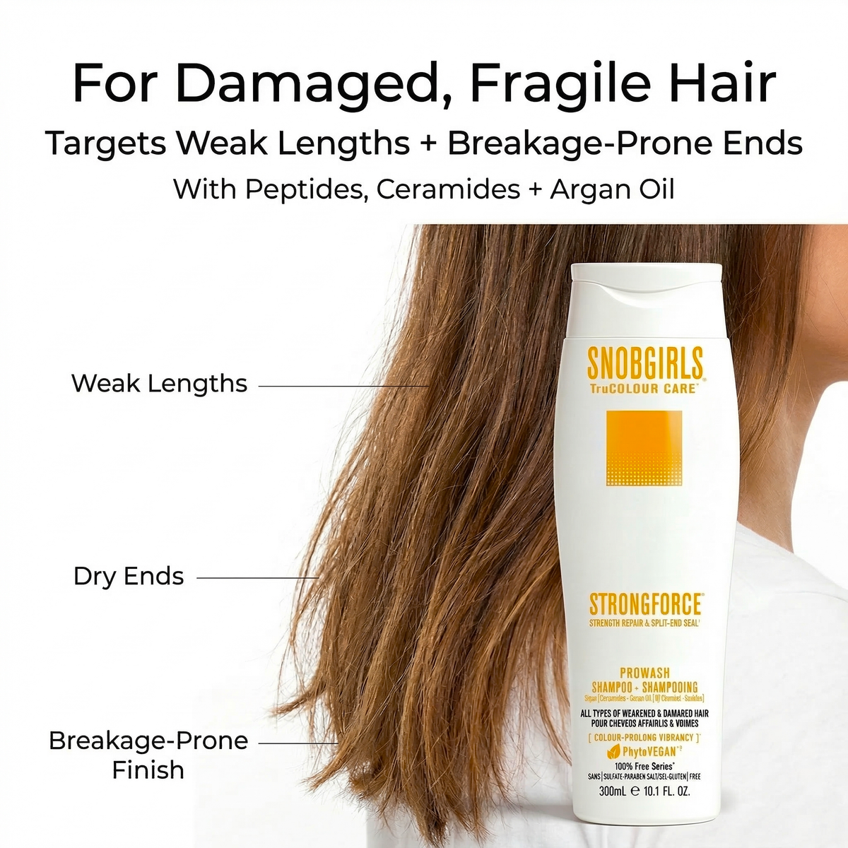 DUO STRONGFORCE shampoo and conditioner duo with pumps for strengthening and repairing weak, split-end prone hair, 1000 mL vegan formula