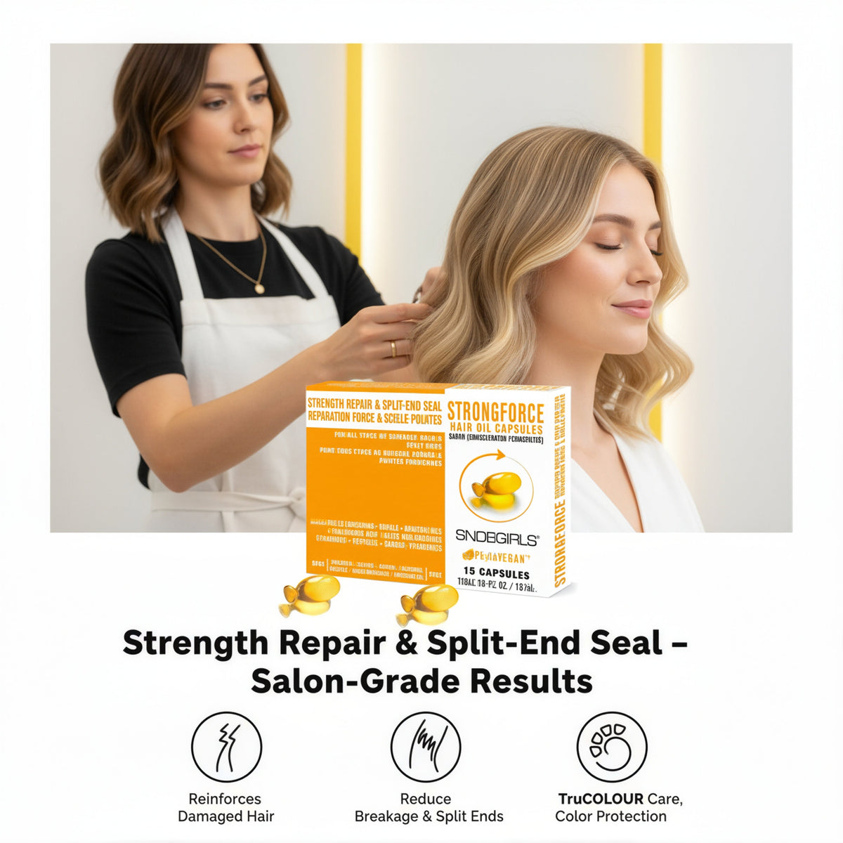 STRONGFORCE Vegan Hair Oil for strength repair and split-end seal with nourishing natural oils and vitamins