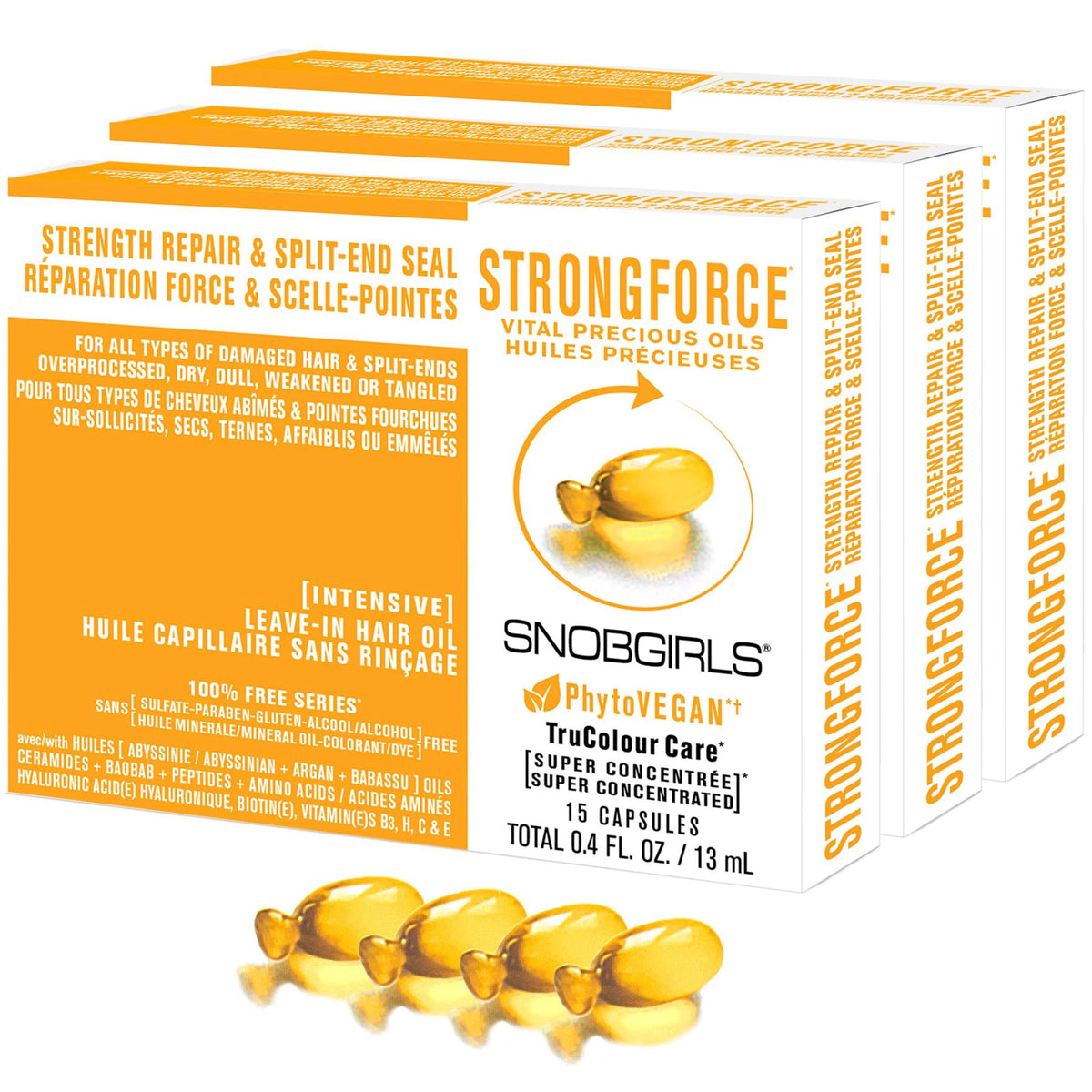 STRONGFORCE Vegan Hair Oil capsules for strength repair and split-end sealing