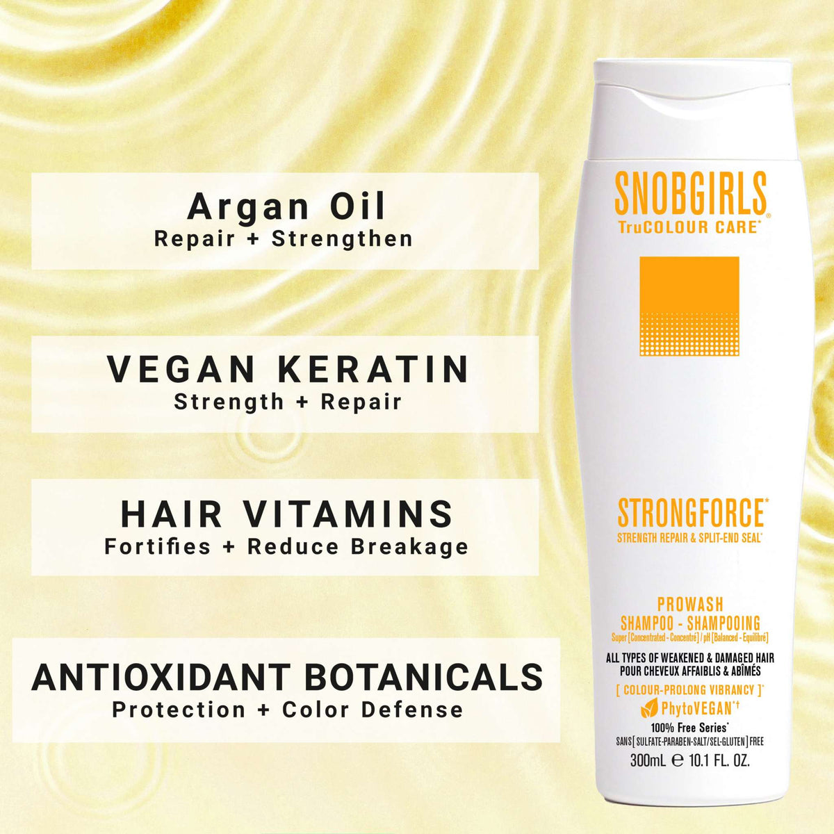 STRONGFORCE Vegan Hair Shampoo with argan oil, vegan keratin, hair vitamins, and antioxidant botanicals for repair, strength, and color protection