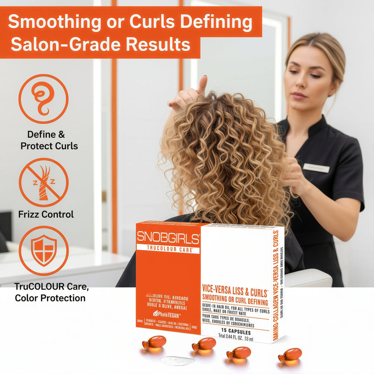 Trio VICE-VERSA CURLS vegan shampoo conditioner and hair oil for smoothing and curl defining hair care