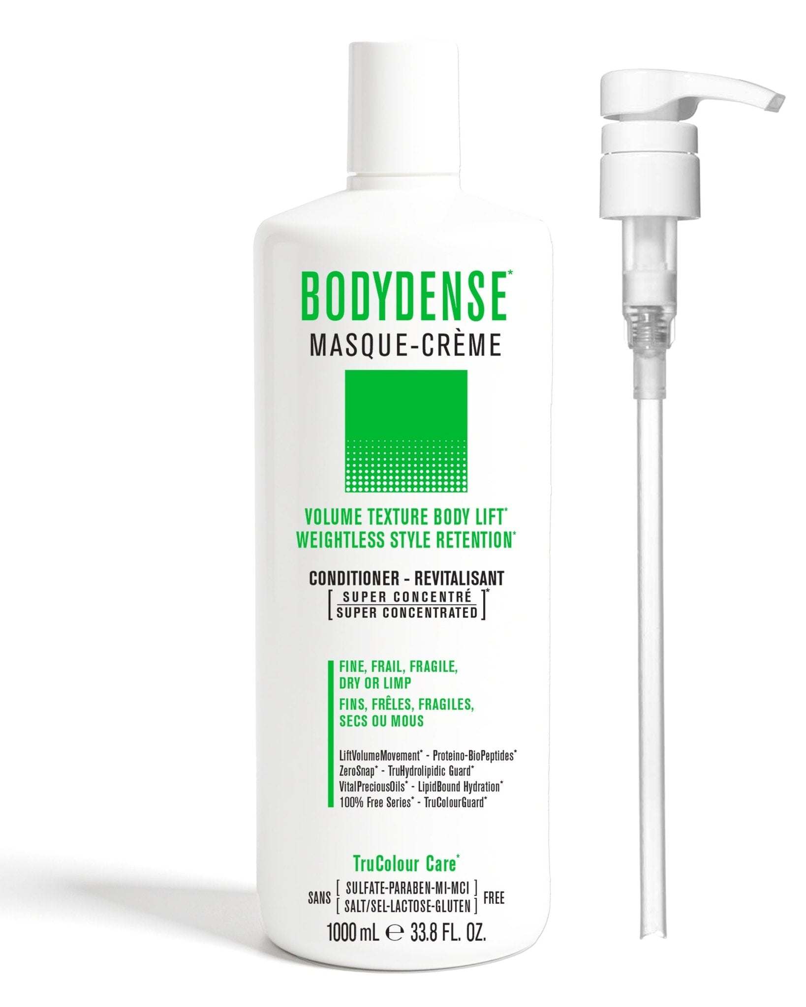 BODYDENSE Masque-Creme vegan hair conditioner with pump for volume, texture, and weightless style retention