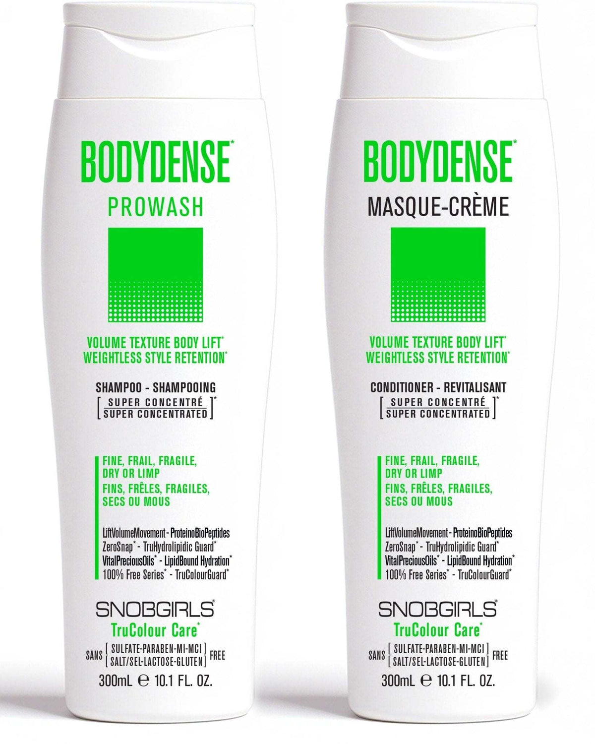 BODYDENSE Shampoo Conditioner DUO for fine, fragile hair with weightless volume and style retention, vegan formula, gluten-free and lactose-free.
