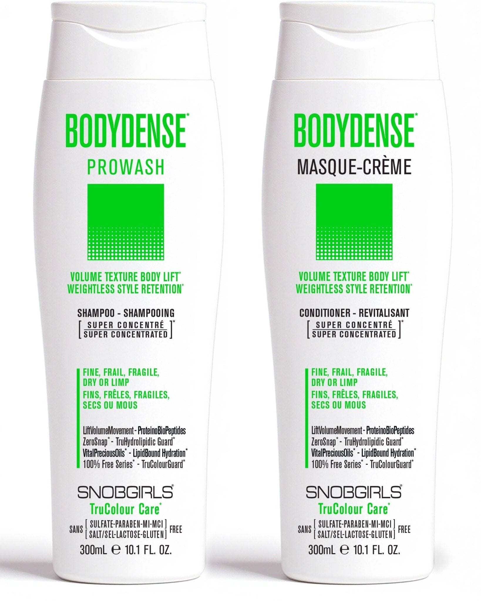 BODYDENSE Shampoo Conditioner DUO for fine, fragile hair with weightless volume and style retention, vegan formula, gluten-free and lactose-free.