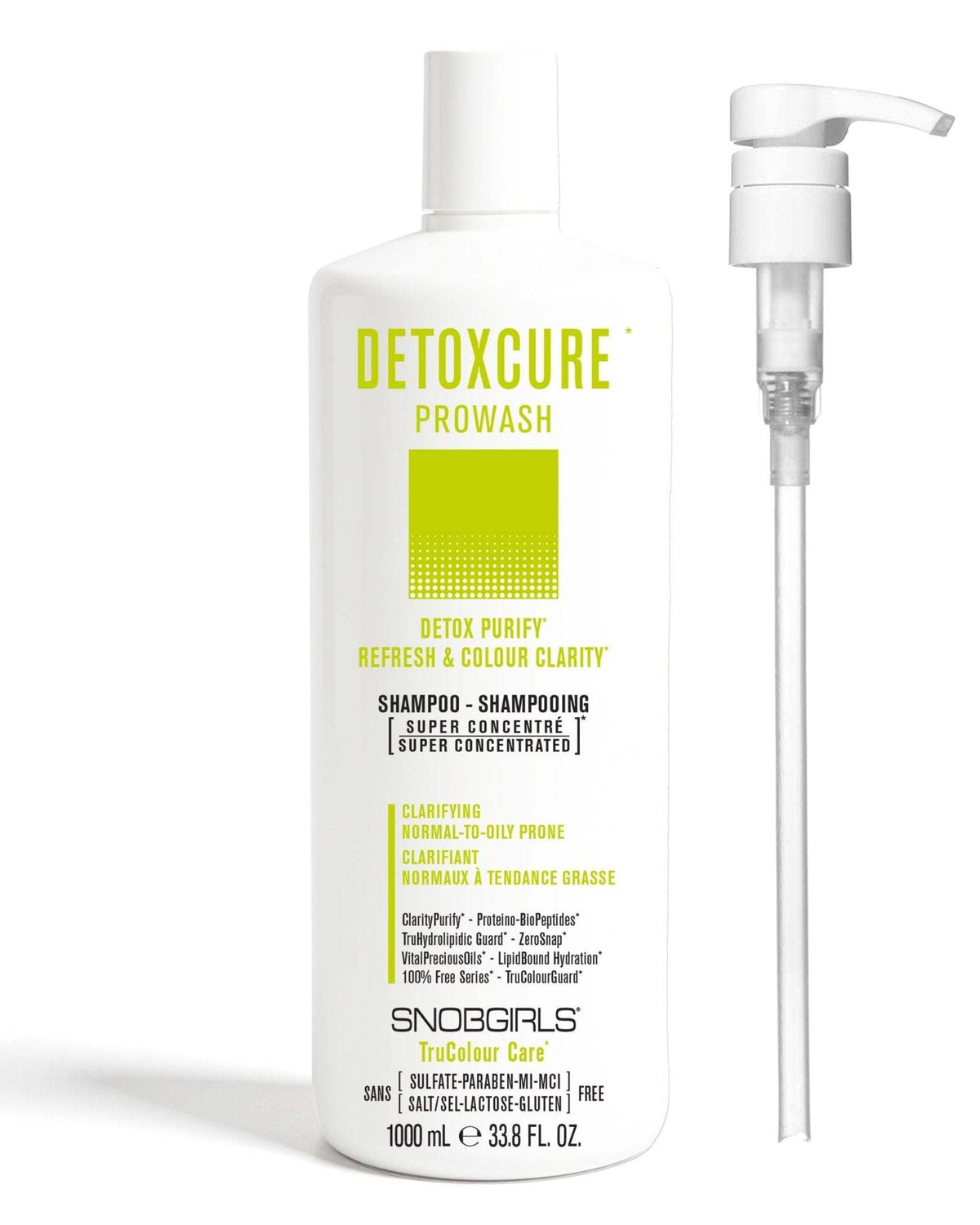 DETOXCURE Prowash Super Concentrated Vegan Shampoo with pump for clarifying and detoxifying normal-to-oily hair
