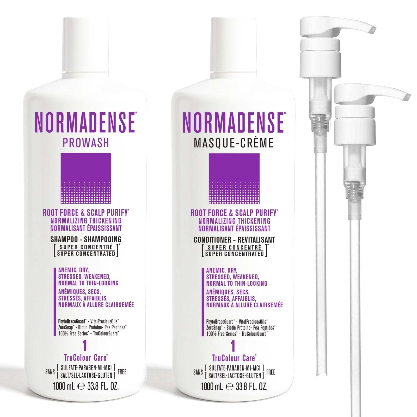 DUO NORMADENSE 1 Prowash and Masque-Creme 1000mL vegan shampoo and conditioner for normalizing, thickening, root force and scalp purify
