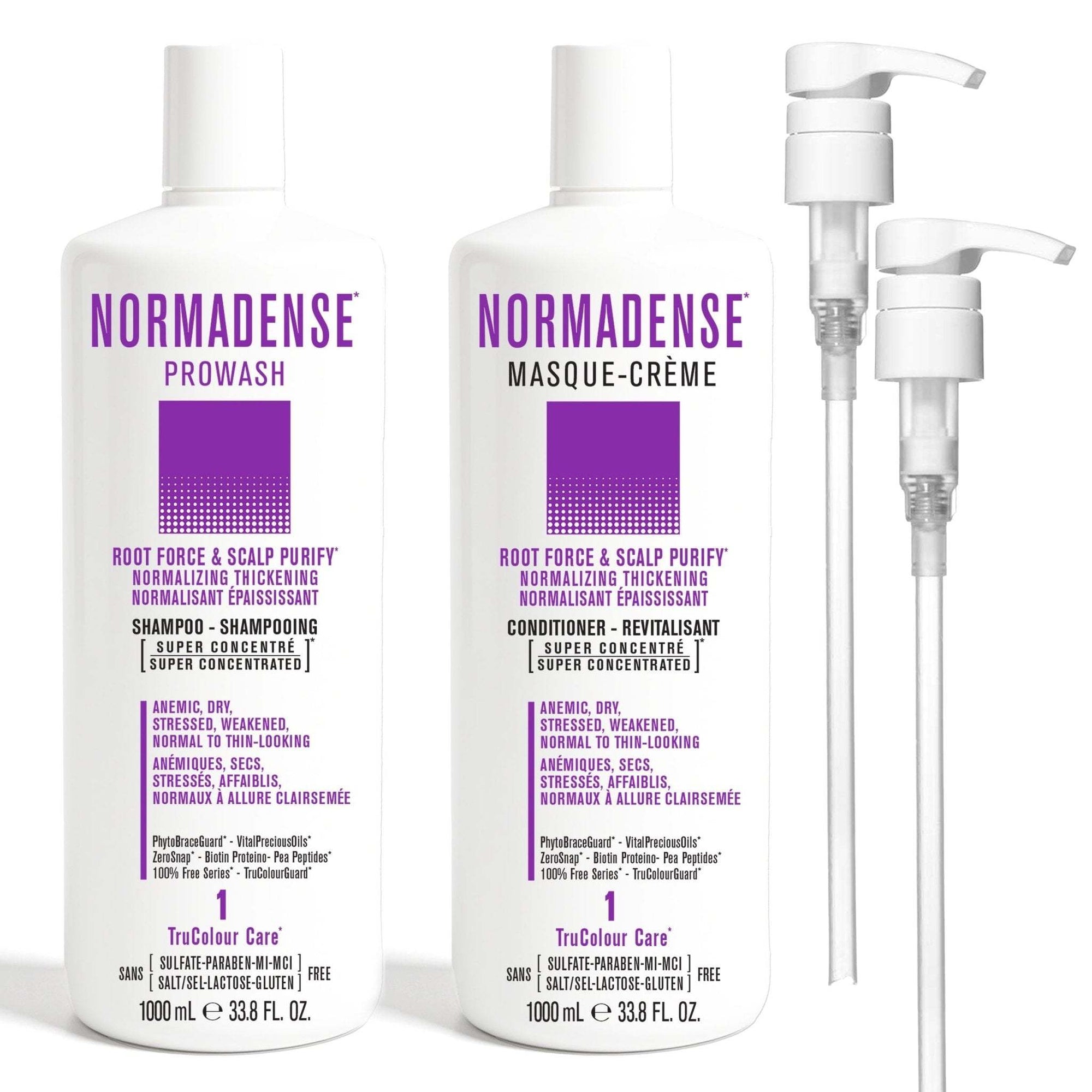 DUO NORMADENSE 1 Prowash and Masque-Creme 1000mL vegan shampoo and conditioner for normalizing, thickening, root force and scalp purify