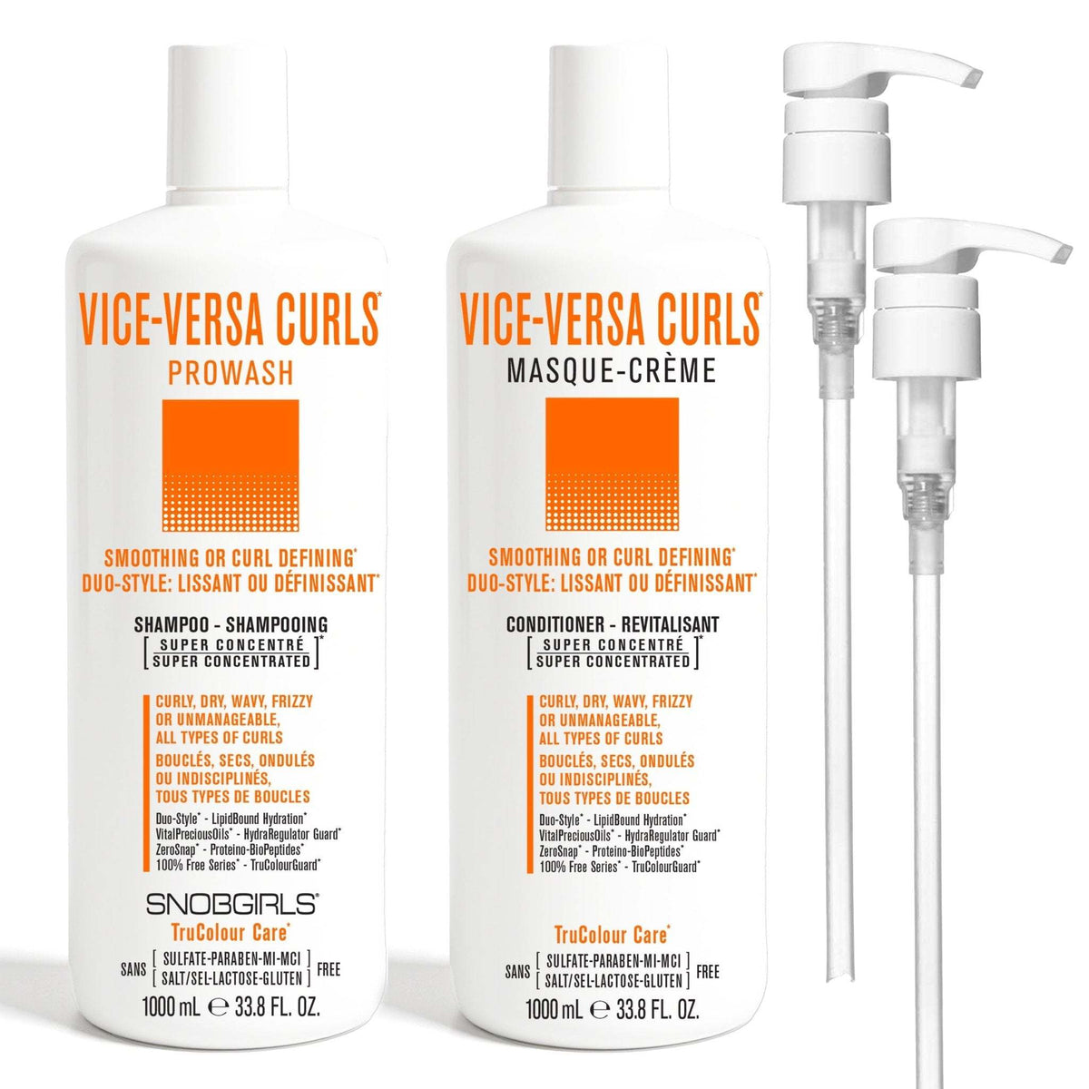 DUO VICE-VERSA CURLS shampoo and conditioner set for smoothing or curl defining, sulfate-free, vegan, 1000 mL bottles