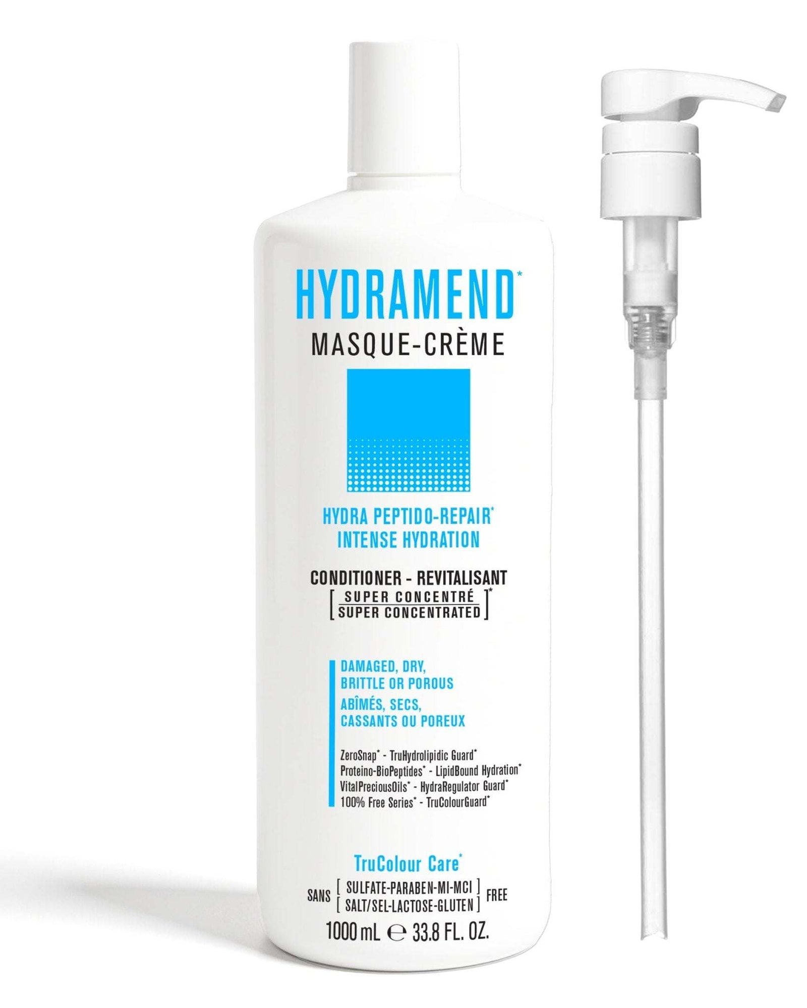 HYDRAMEND Masque-Creme vegan hydrating conditioner for damaged dry brittle hair with pump dispenser