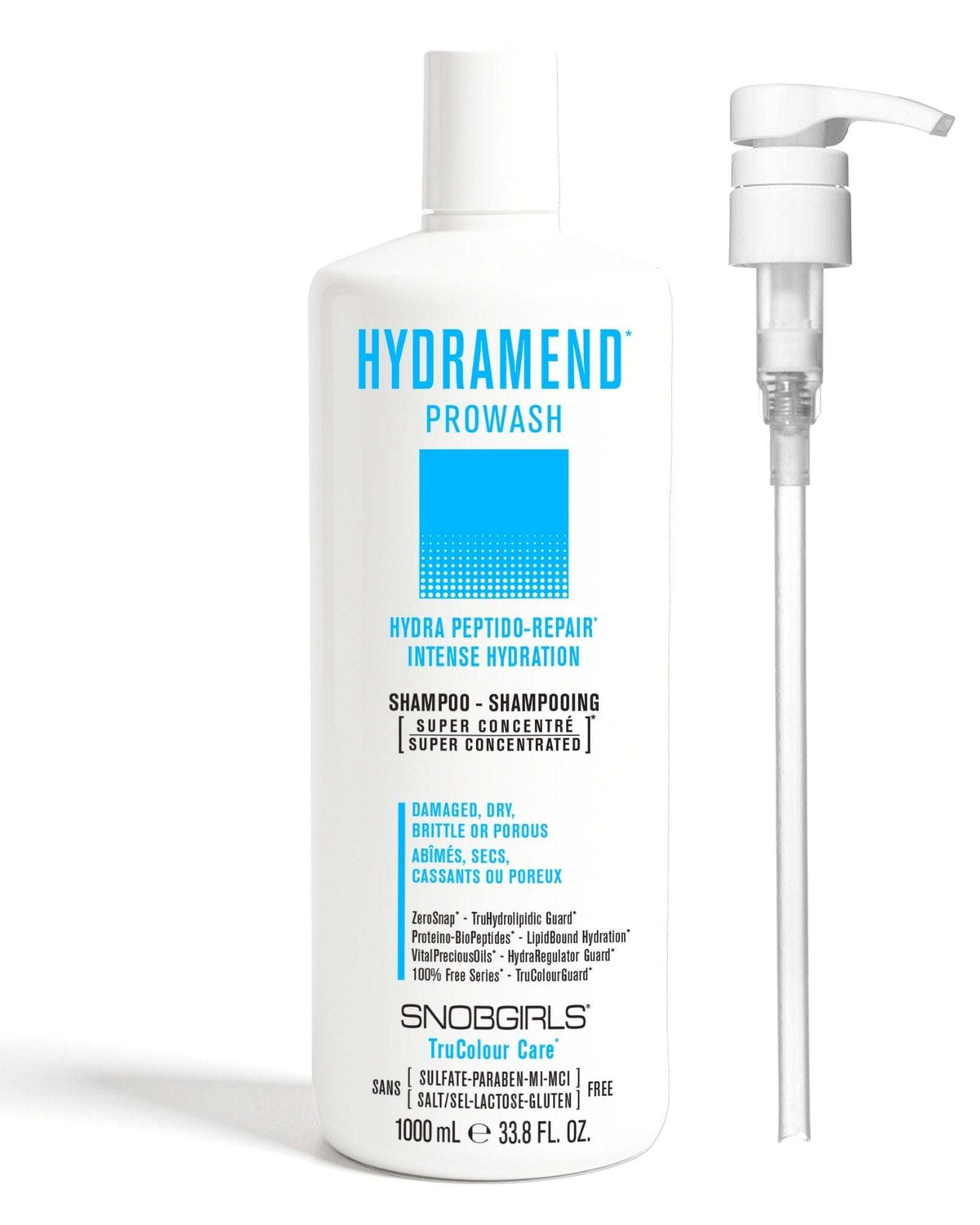 HYDRAMEND Prowash Vegan Hydrating Shampoo bottle with pump for damaged, dry, brittle hair, super concentrated formula for intense hydration and repair