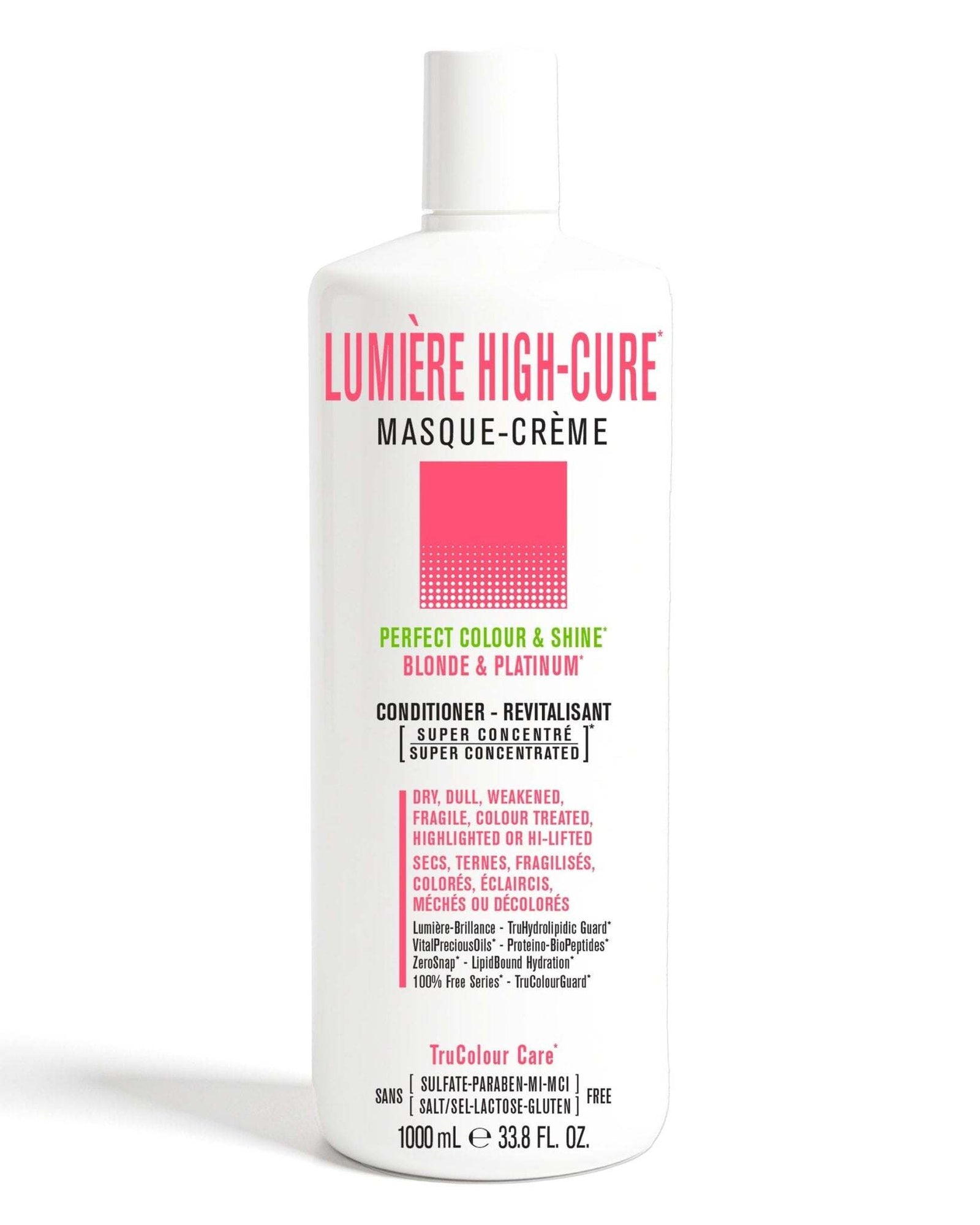 LUMIERE HIGHCURE Masque-Creme vegan hair conditioner bottle for blonde and platinum hair care