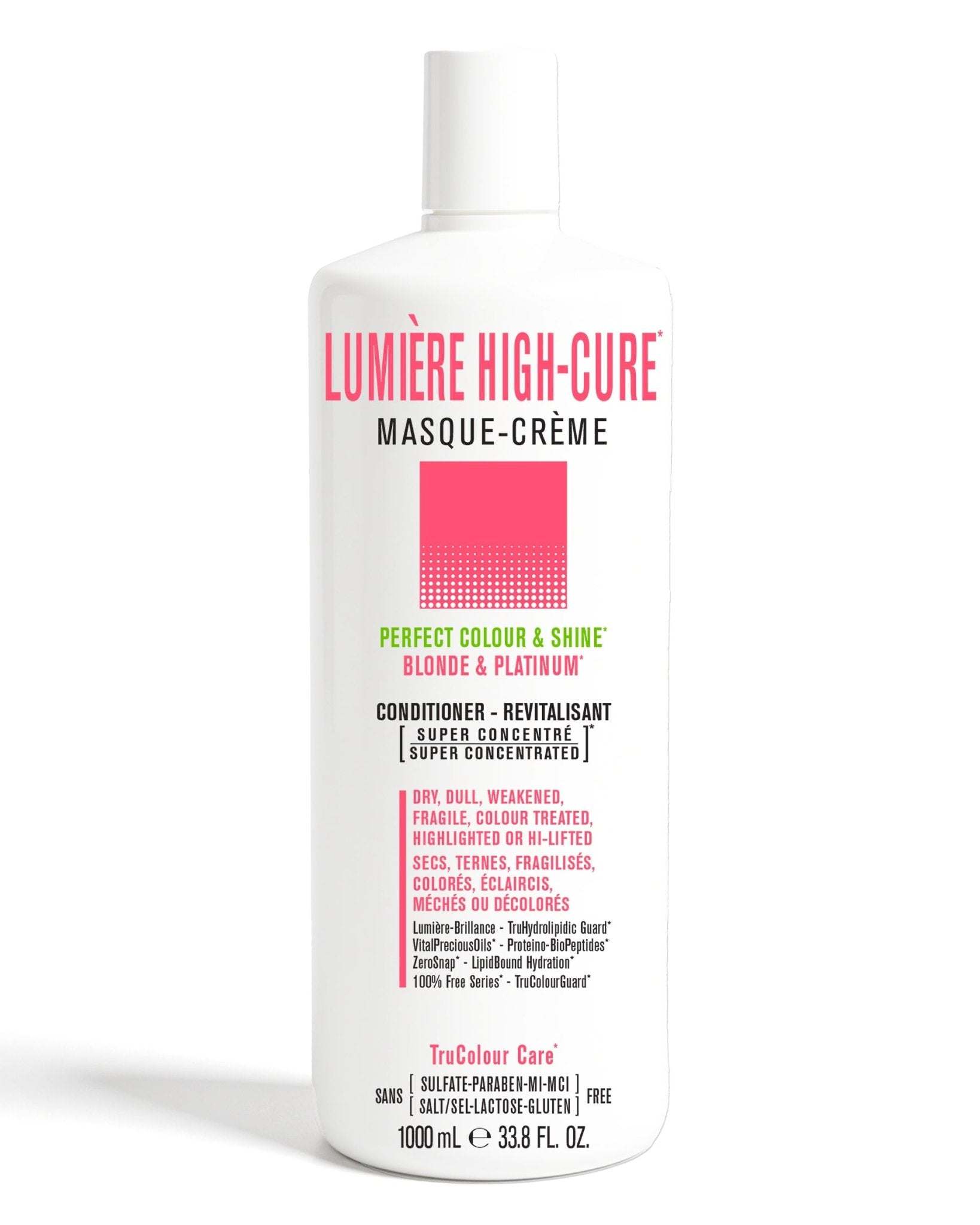 LUMIERE HIGHCURE Masque-Creme vegan hair conditioner bottle for blonde and platinum hair care
