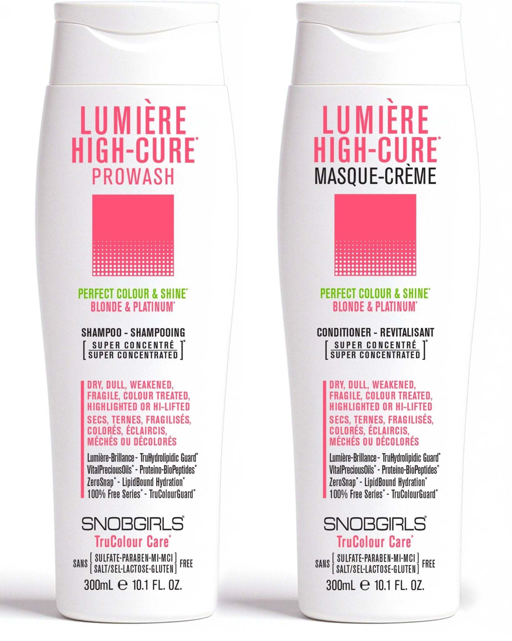 LUMIERE HIGHCURE Shampoo Conditioner DuoPERFECT COLOUR &amp; SHINEBLONDE &amp; PLATINUM
For Dry, Dull, Weakened, Fragile, Colour Treated, Highlighted or Highly-Lifted Hair1 x LUMIERE HIGHCURE  Shampoo 300 SNOBGIRLS.com