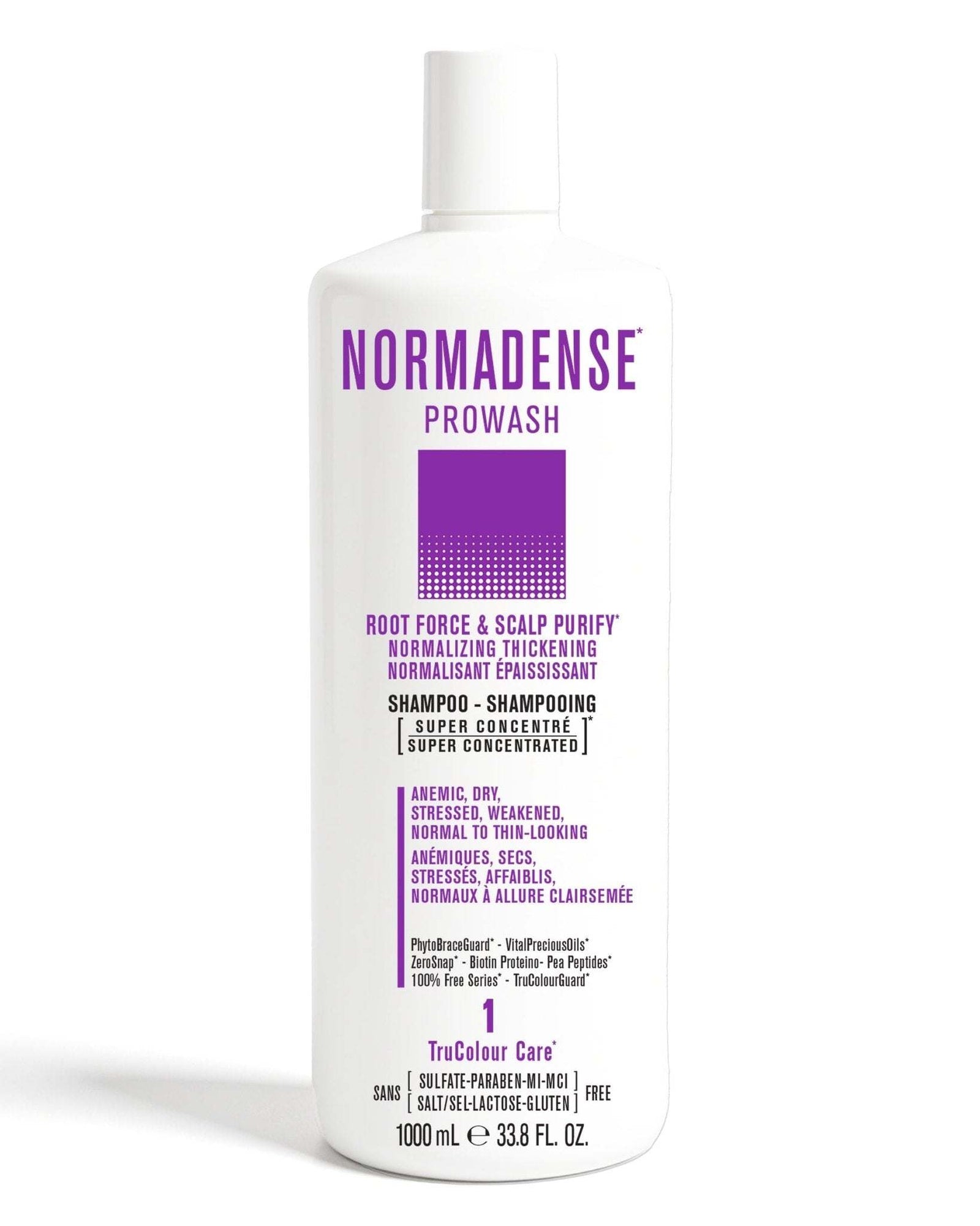NORMADENSE 1 Prowash vegan shampoo for dry, stressed, thin hair, strengthens and purifies scalp, super concentrated formula.