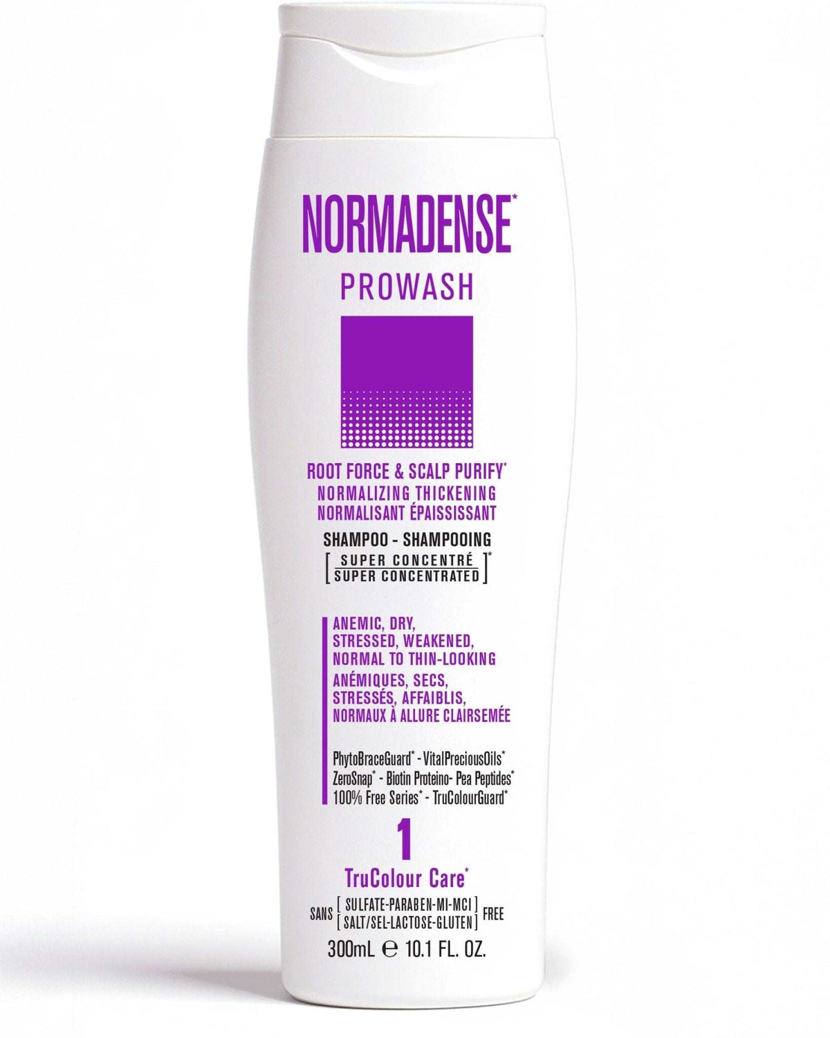 NORMADENSE 1 Shampoo for dry, stressed, thin-looking hair, purifying and thickening scalp care, 300mL bottle