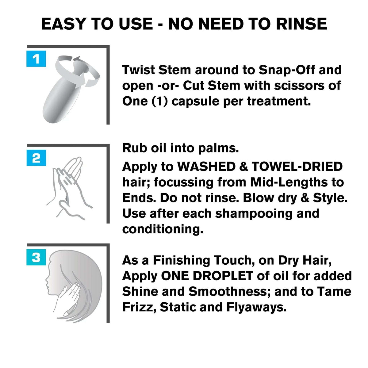 PROCURE Vegan Hair Oil instructions showing capsule use for nourishing and protecting color-treated hair