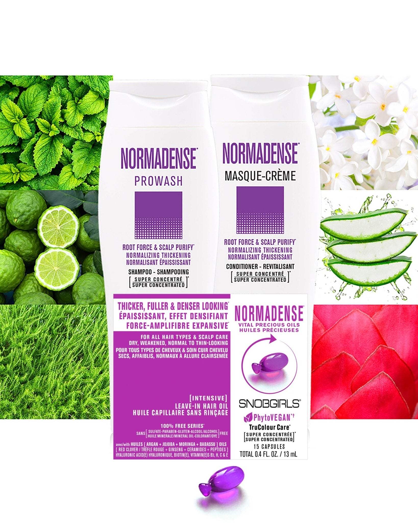 Trio NORMADENSE 1 Vegan Shampoo, Conditioner, and Hair Oil Capsules for normalizing and thickening dry, weakened hair