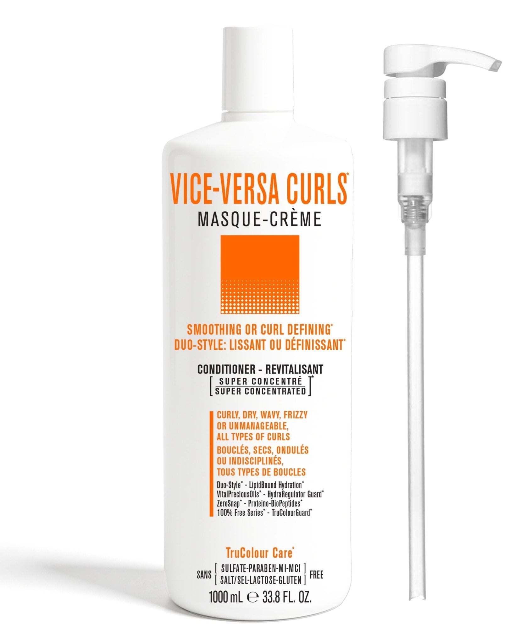 VICE-VERSA CURLS vegan masque-crème conditioner with pump for smoothing or curl defining, suitable for all curly, dry, wavy, and frizzy hair types