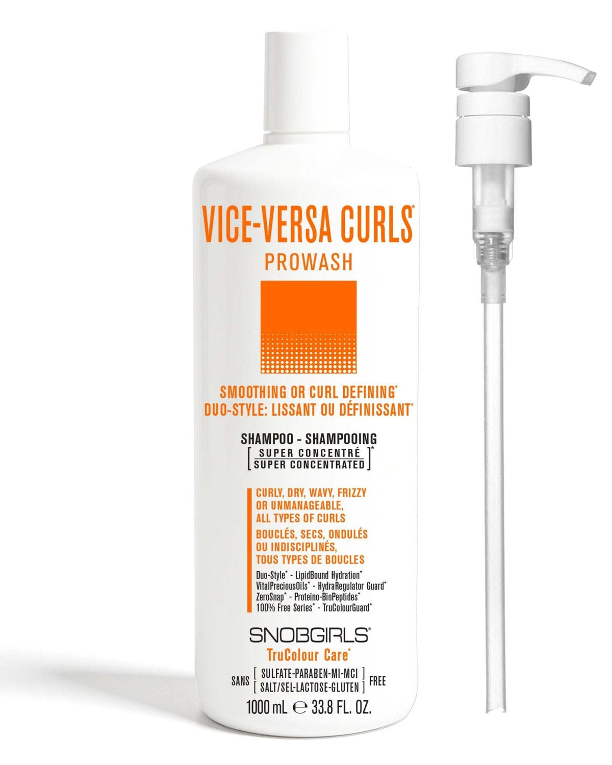 VICE-VERSA CURLS vegan prowash shampoo with pump for smoothing or curl defining hair care